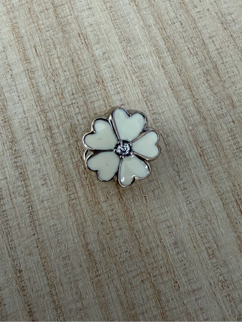 Pandora White Enamel Flower Clover Clip Charm Sterling Silver - Picture 3 of 5